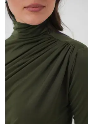 925 Büzgü Detaylı Sandy Bluz - Haki