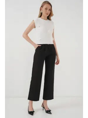 929 Kısa Kol Örme Bluz - Beyaz