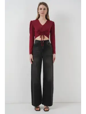936 Sandy Crop Bluz - Bordo