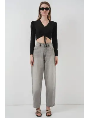 936 Sandy Crop Bluz - Siyah