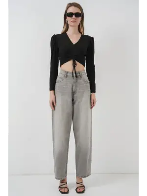 936 Sandy Crop Bluz - Siyah