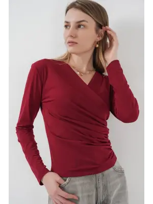 939 Anvelop Yaka Sandy Bluz - Bordo