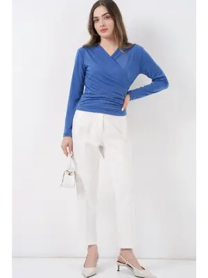 939 Anvelop Yaka Sandy Bluz - İndigo