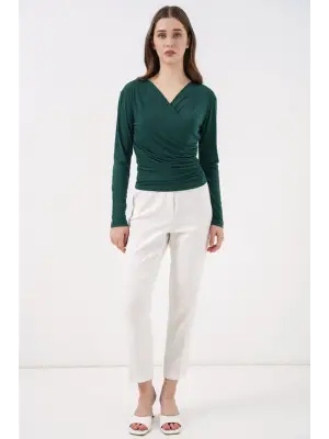 939 Anvelop Yaka Sandy Bluz - Zümrüt Yeşili