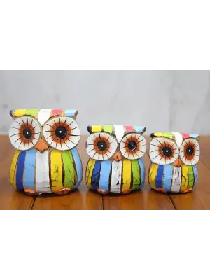 Ahşap 3lü Baykuş Seti Model 4