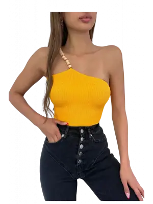 Ahşap Boncuk Detaylı  Bluz-TURUNCU