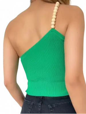 Ahşap Boncuk Detaylı  Bluz-YEŞİL