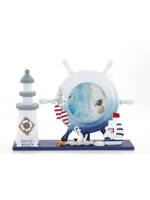 Ahşap Marin Deniz Feneri Dümenli Çerceve Alk2452