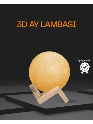 Ahşap Standlı 3d Baskı Ay Lambası 16 Renkli Ve Şarjlı