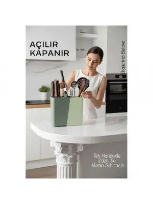 Akıllı Sürgülü Bıçaklık ve Kaşıklık Organizeri - Ayarlanabilir Tezgah Üstü Mutfak Düzenleyici