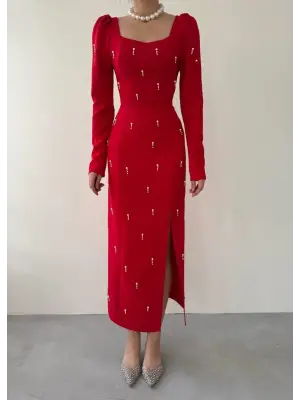 Omarı Şık İnci Detaylı Elbise