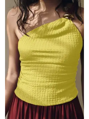 Omarı Retro Çizgili Kırmızı Bluz