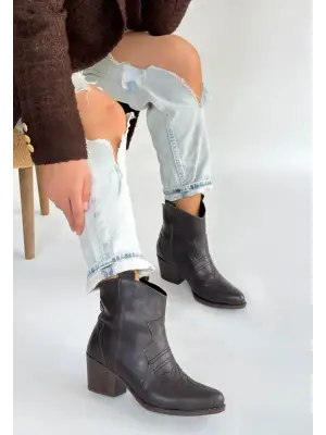 Acı Kahve Cilt Topuklu Bot Kadın Giyim