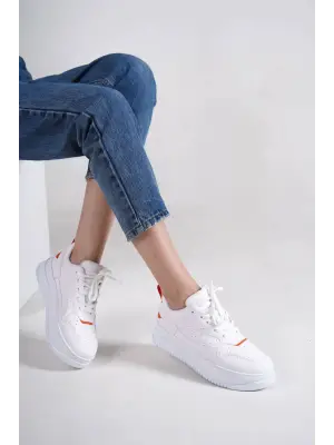 Spor Tabaan Bayan Ayakkabı Beyaz/Turuncu