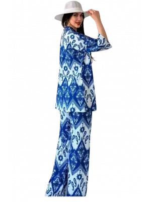 Alt Üst Takım Kimono- Desenli-Mavi