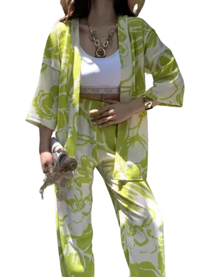 Alt Üst Takım Kimono- Desenli-Yeşil