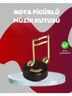 Altın Nota Figürlü Dönen Müzik Kutusu Dekoratif Music Box