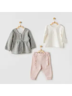 Andywawa AC24128 Ballerina 3lü Bebe Takım Grey Ecru Pink