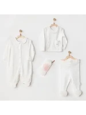 Omarı Yenidoğan Tüllü 4 Parça Set Ekru