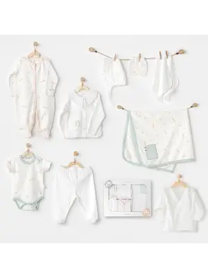 Omarı Yumuşak Pamuklu Bebek Hastane Çıkışı Seti - Ekru