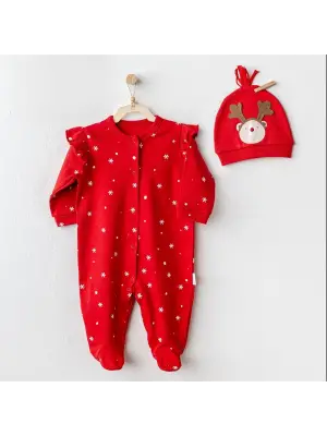 Omarı Orijinal Kadife Bebek Tulum Takım Red