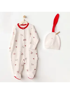 Omarı Sevimli Penguen Bebek Tulum Takımı - Ekru