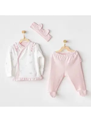 Omarı Sevimli Tavşan Ayıcık 3lü Zıbın Seti Pembe