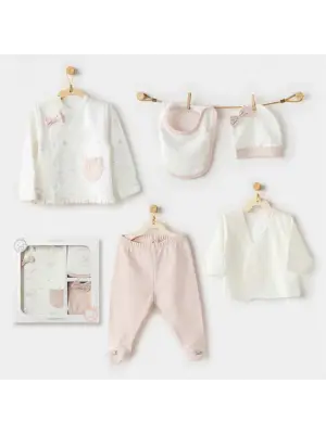 Omarı Şık Ekru Renkli 5 Parça Hastane Çıkışı Seti