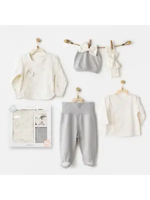 Omarı Bebek Tulum Seti Ekru Renkli Bow Detaylı