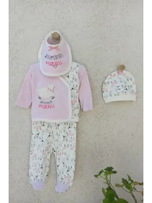 Annesinin Kuzusu Şapkalı Eldivenli 5li Kız Zıbın Seti 0-3 Ay