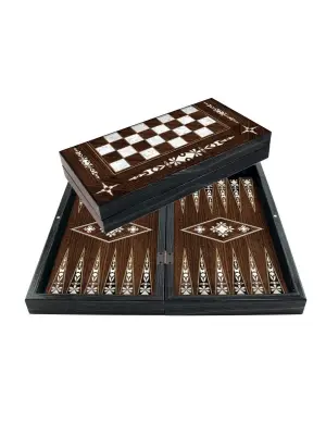 Omarı Antik Yonca Desenli Sedef Tavla Takımı