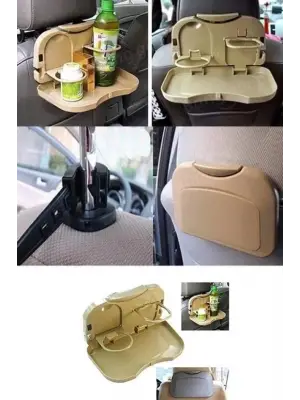 Omarı Katlanabilir Bardak Tutuculu Bej Tepsi