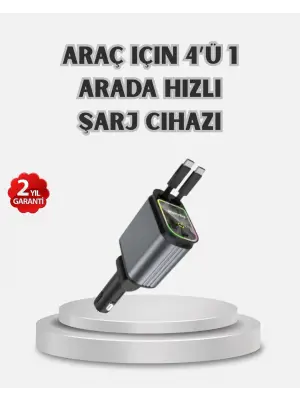 Araç Şarj Cihazı 4 Portlu 66w Hızlı Şarjlı Led Işıklı Ve 180° Dönebilir