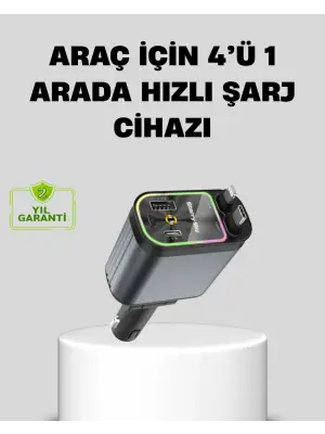 Araç Şarj Cihazı 66w 4 Portlu Hızlı Şarj Ve Led Işıklı