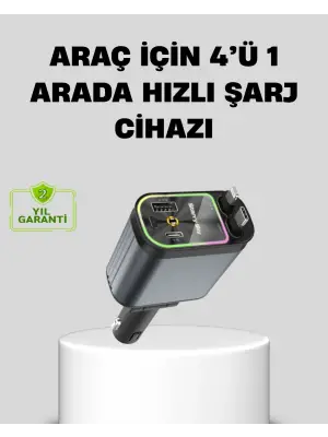 Araç Şarj Cihazı 66w 4 Portlu Hızlı Şarj Ve Led Işıklı