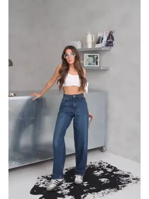 Arkadan tokalı jeans pantolon