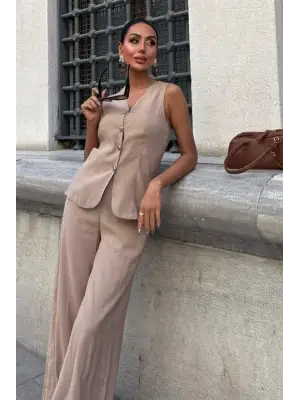 Arkası Bağcıklı Yelek Plazza Pantolon Modal Takım 10202-08