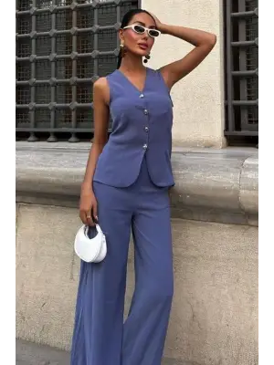 Arkası Bağcıklı Yelek Plazza Pantolon Modal Takım 10202-08