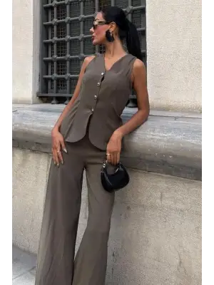 Arkası Bağcıklı Yelek Plazza Pantolon Modal Takım 10202-08