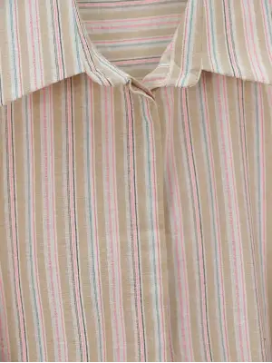 Omarı Oversize Gömlek - Arkası Uzun Kabartma Çizgili