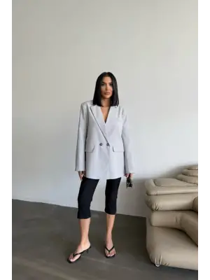 Omarı Yırtmaç Detaylı Gri Ceket