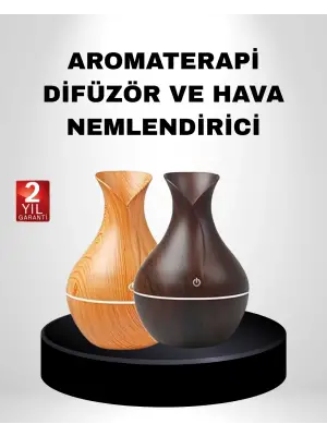 Aromaterapi Difüzör Ahşap Desenli Ve Ultrasonik Nemlendirici Led Işıklı