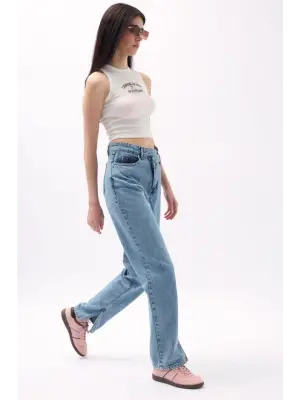 Omarı Modern Stil Asimetrik Bel Paça Jean