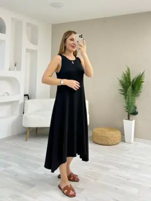 Omarı Asimetrik Kesim Viskon Elbise