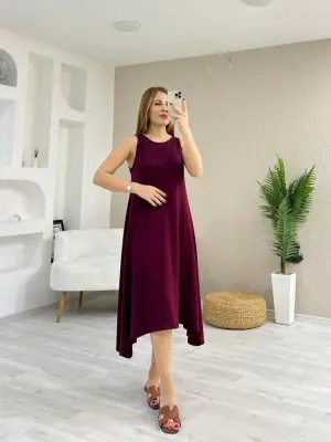 Omarı Asimetrik Kesim Detaylı Viskon Elbise