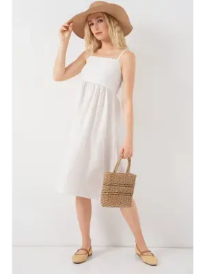 Askılı Ayrobin Elbise   - Beyaz