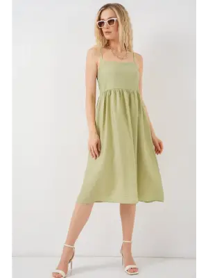 Askılı Ayrobin Elbise   - E.Yeşil