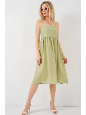 Askılı Ayrobin Elbise 2565 - E.Yeşil