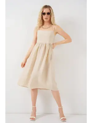 Askılı Ayrobin Elbise 2565 - Krem