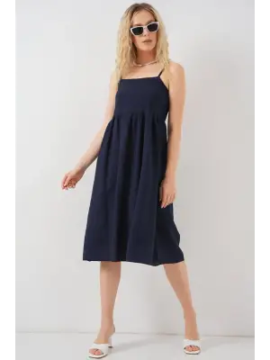 Askılı Ayrobin Elbise   - Lacivert